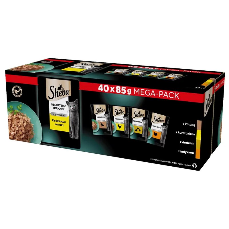 SHEBA Delicacy Drobiowe Smaki w galaretce Box - mokra karma dla kota - 40x85 g