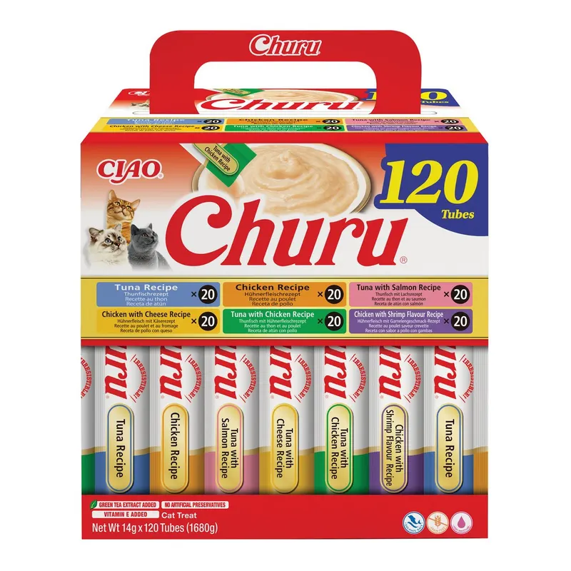 INABA Churu Mix z tuńczykiem i kurczakiem Box - przysmak dla kota - 120x14g