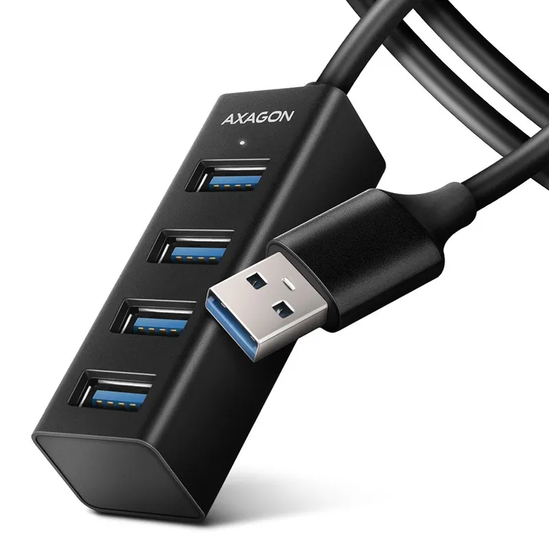 AXAGON HUE-M1AL Hub USB-A MINI 4-portowy, 5Gbps, aluminiowy, ładowanie do 1,5A, kabel 1,2 m