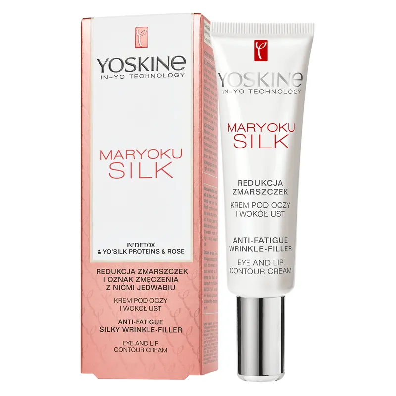 Yoskine Maryoku Silk krem pod oczy i wokół ust optycznie wypełniający zmarszczki z nićmi jedwabiu, proteinami ryżu i olejem Rosehip 15 ml