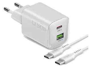 Ładowarka sieciowa SBS 45W GaN PD 1x USB-C USB-A + kabel 1.5m Biały