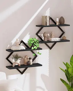 Regał ścienny czarny 2 szt. 38x14x38 cm półki wiszące do salonu
