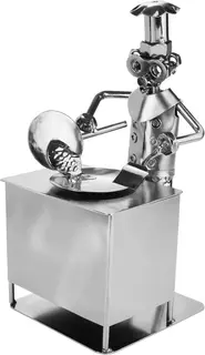 Metalowa figurka kucharza ze śrub 20,5 cm srebrna dekoracja ręcznie robiona