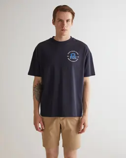 Gant Bawełniany T-Shirt Męski Z Nadrukiem Oversize Fit Granatowy
