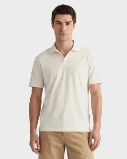 Gant Bawełniane Polo Męskie Z Krótkim Rękawem Regular Fit Kremowe
