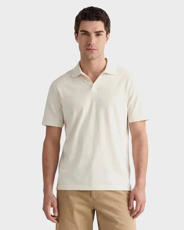 Gant Bawełniane Polo Męskie Z Krótkim Rękawem Regular Fit Kremowe