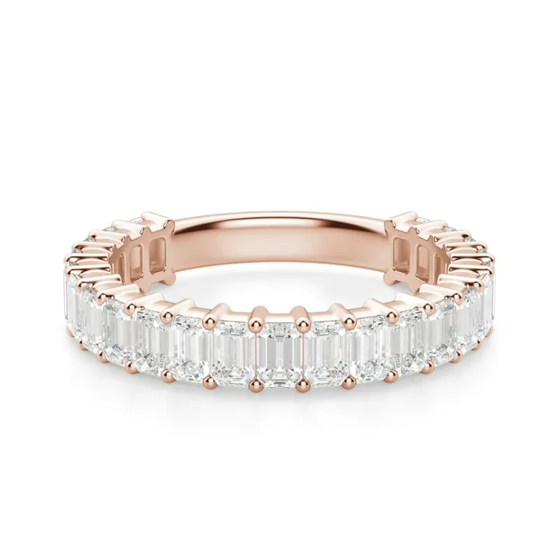 Obrączka Ślubna Half Eternity Szmaragd 3x2 mm Laboratoryjny Diament 585 Różowe Złoto (14K)