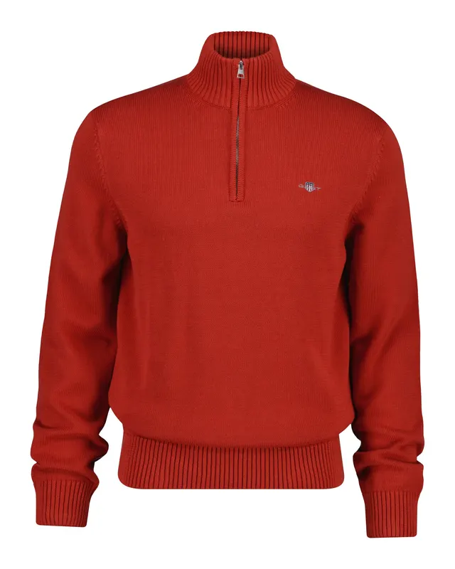 Gant Bawełniana Sweter Męski Half Zip Czerwony