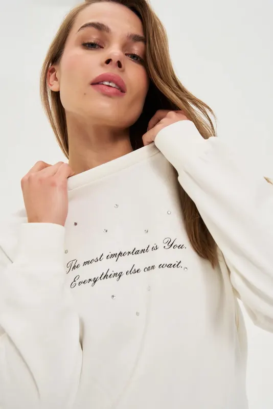 Bluza z napisem ecru