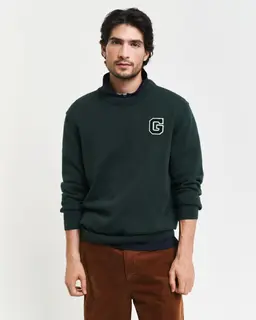 Gant Bawełniany Sweter Męski Z Nadrukiem, Okrągłym Kołnierzykiem İ Długim Rękawem Relaxed Fit