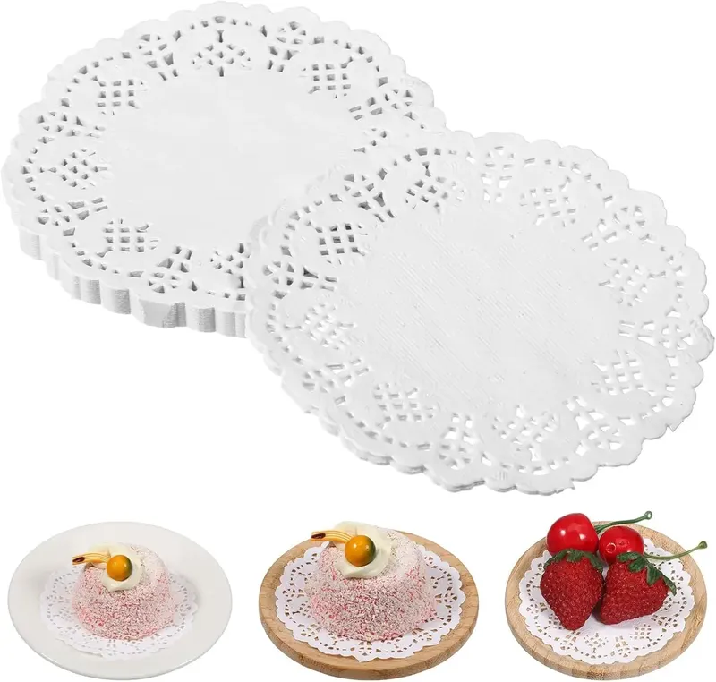 SERWETKI KORONKOWE 200 SZTUK 9 CM BIAŁE OKRĄGŁE DO CIASTA