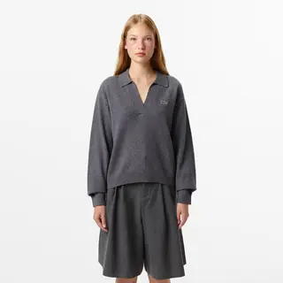 Lacoste Damski Szary Sweter Z Mieszanki Kaszmiru Szary