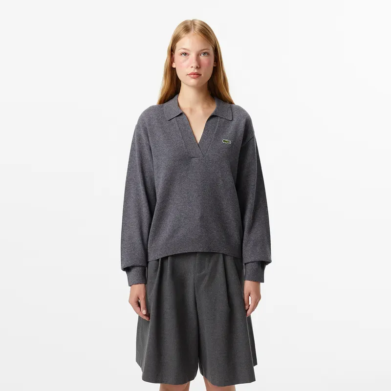Lacoste Damski Szary Sweter Z Mieszanki Kaszmiru Szary