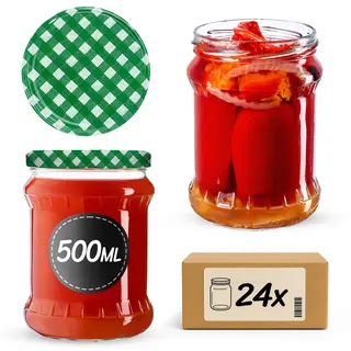 Słoiki na przetwory Kisko 500ml 24szt fi 82 mm + wieczka "Zielona Krata"