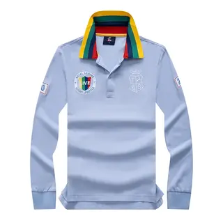 New Arrivals Men's Long Polo Shirts 100% Cotton Full-Sleeved Collar Tee Shirt Embroidery Casual Sports Plus US Size XS-7XL