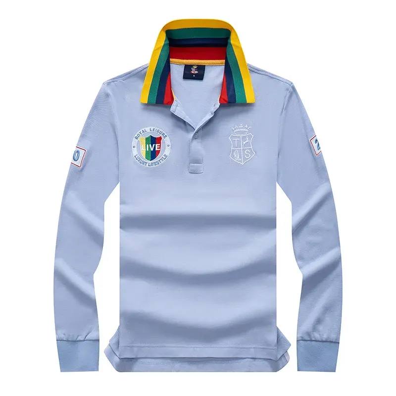 New Arrivals Men's Long Polo Shirts 100% Cotton Full-Sleeved Collar Tee Shirt Embroidery Casual Sports Plus US Size XS-7XL