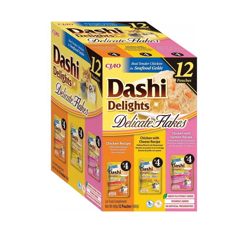 INABA Dashi Delights Delicate flakes Mix z kurczakiem Box - mokra karma dla kota - 12x40g