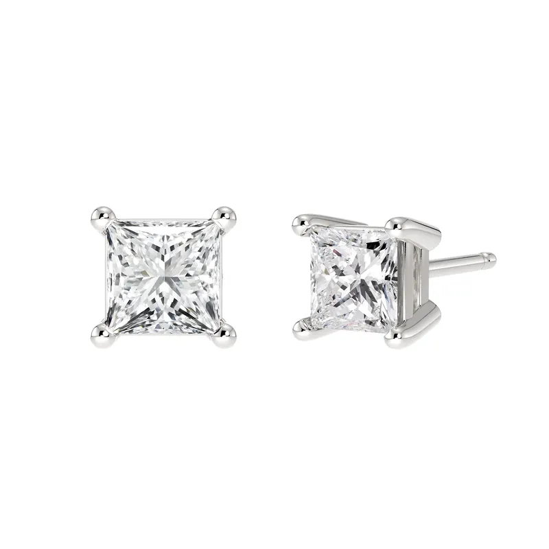 4-Prong Kolczyki Sztyfty z Naturalnym Diamentem Księżniczka 0.50 Karata 925 Srebro