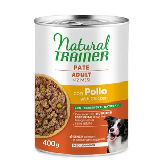 9 + 3 gratis! Natural Trainer, karma mokra, 12 x 400 g / 415 g Pate Medium & Maxi Adult, kurczak, 12 x 400 g