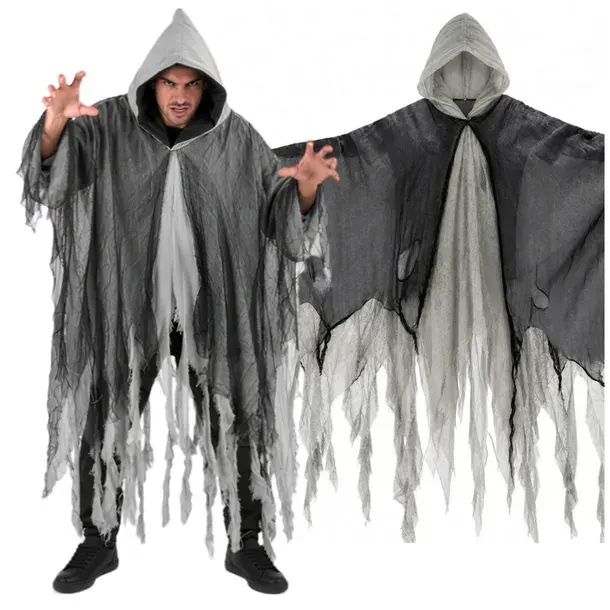 Strój na Halloween Peleryna Kostium Ducha Czarny 180 cm Przebranie na Bal