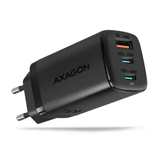 AXAGON ACU-DPQ65 Ładowarka sieciowa GaN 65W, 3x port (USB-A + dual USB-C), PD3.0/QC4+/PPS/Apple, czarna