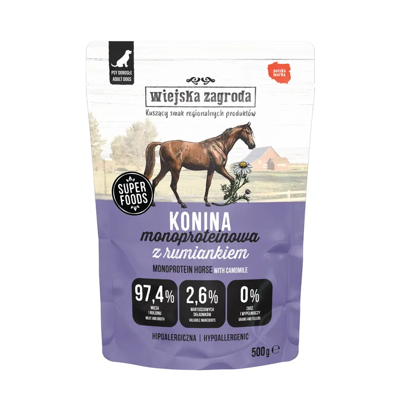 Wiejska Zagroda Monoprotein Adult, 5 x 500 g - Konina
