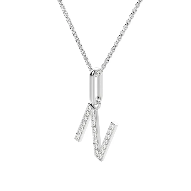 Wisiorek Litera "N" Laboratoryjny Diament 585 Białe Złoto (14K)