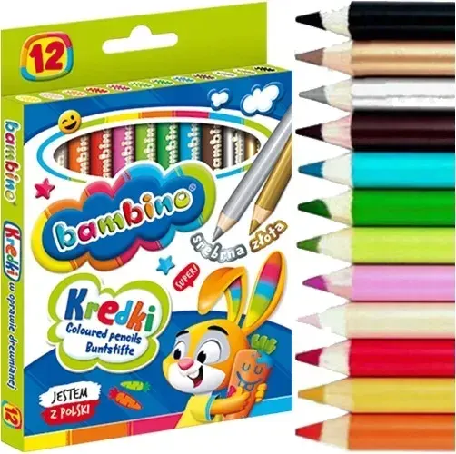 KREDKI GRUBE 12 szt. W OPRAWIE DREWNIANEJ BAMBINO