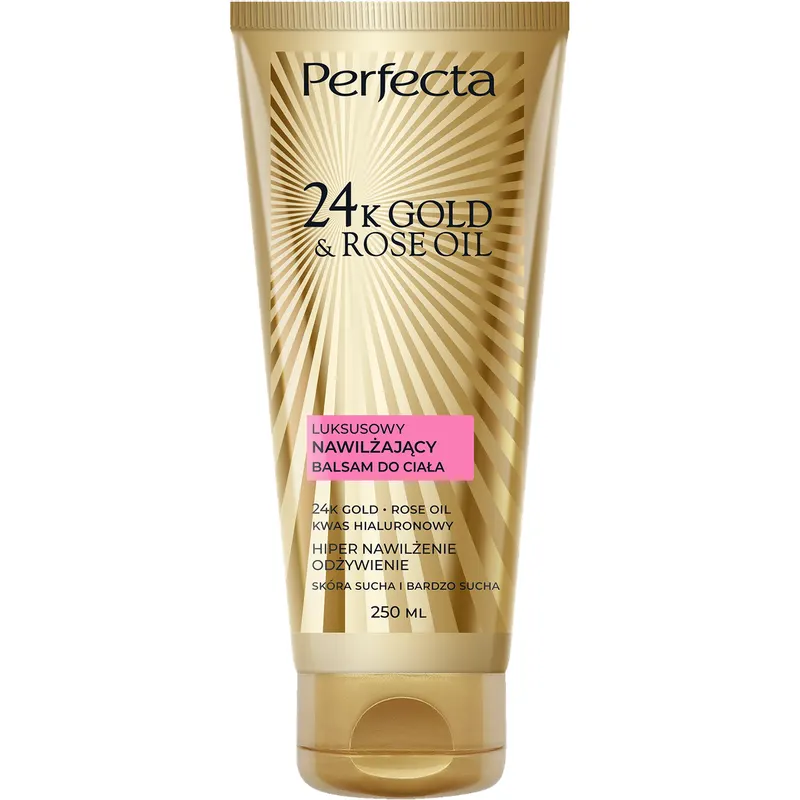 Perfecta 24K Gold&Rose Oil luksusowy nawilżający balsam do ciała z 24K Gold, olejem różanym, kwasem hialuronowym i masłem shea 250 ml