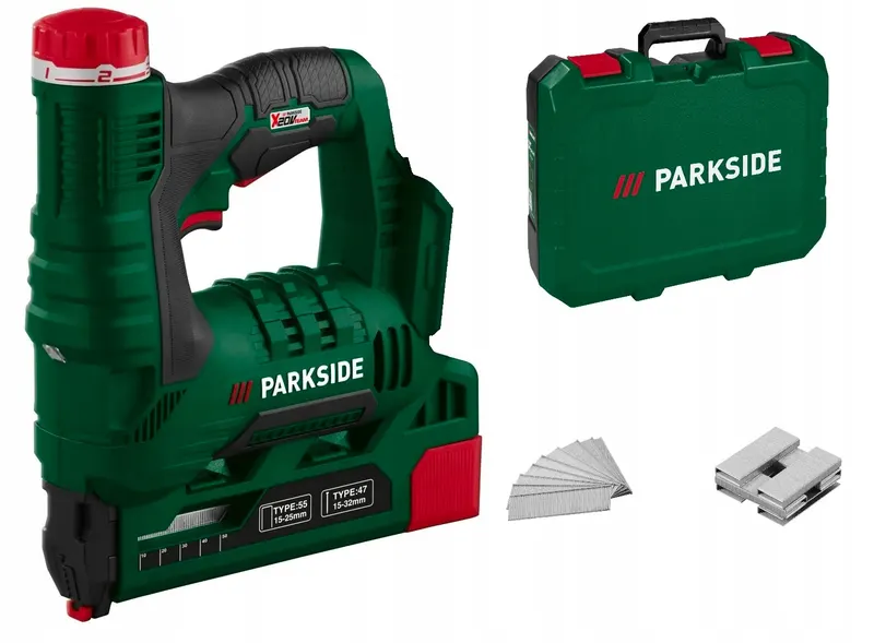 Zszywacz akumulatorowy Parkside Pat 20-Li A1 20 V z zszywkami i gwoździami