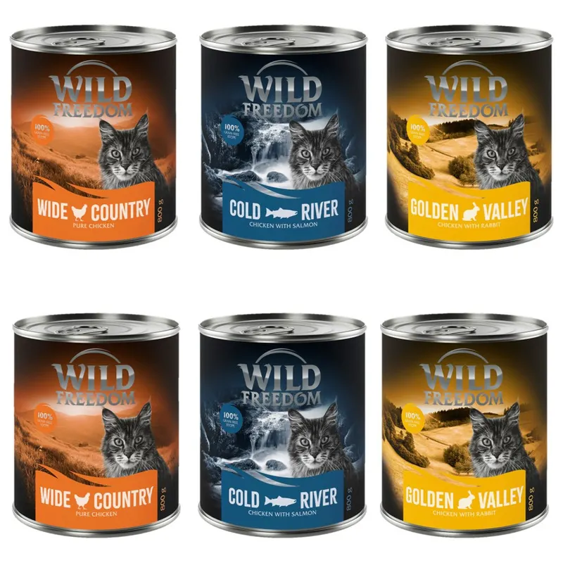 Mieszany pakiet próbny Wild Freedom Adult - 6 x 800 g: 2x kurczak, 2x łosoś, 2x królik