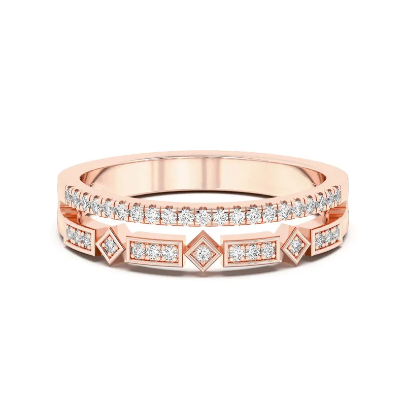 Obrączka Ślubna Double Row Fashion Laboratoryjny Diament 585 Różowe Złoto (14K)