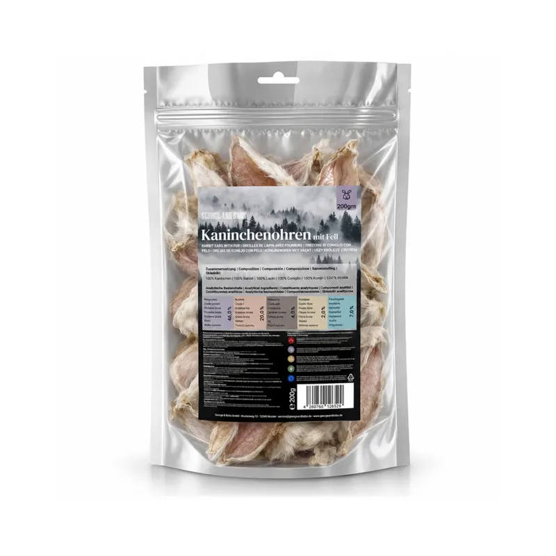 George & Bobs przysmaki dla psów, 200 g - Uszy królicze z sierścią