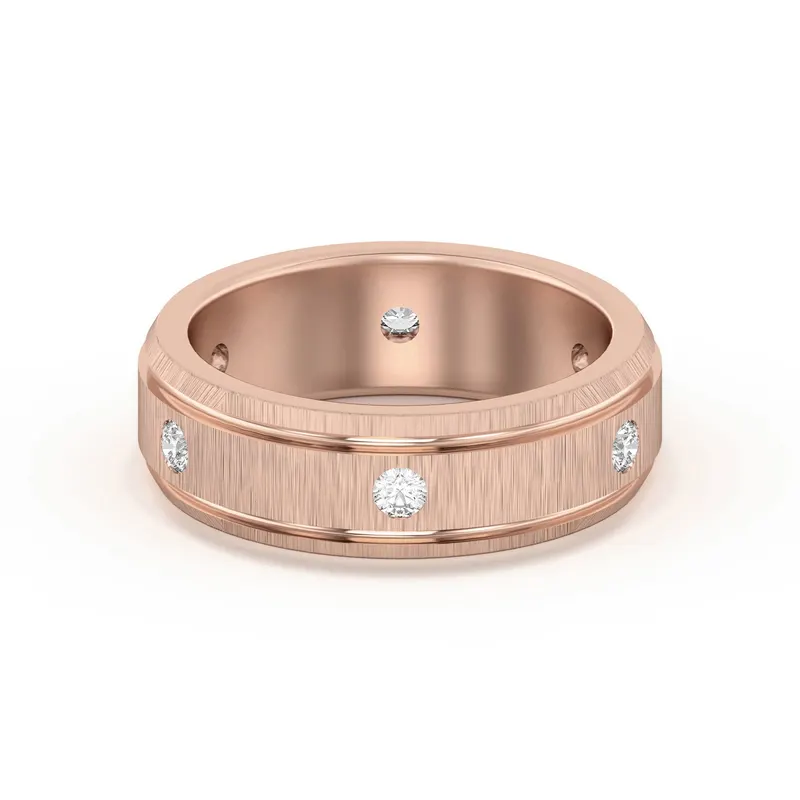 Edged Channel Accented Męska Obrączka Ślubna Laboratoryjny Diament 585 Różowe Złoto (14K)