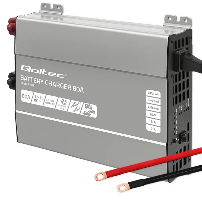 Qoltec Inteligentna ładowarka do akumulatorów LiFePO4 AGM GEL SLA | 80A | 12V