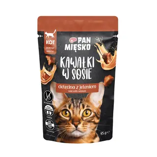 PAN MIĘSKO Kawałki w sosie Cielęcina z jeleniem - mokra karma dla kota - 85g