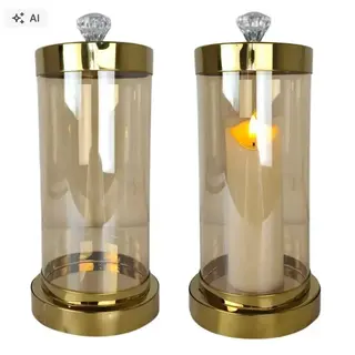SZKLANY ZNICZ GLAMOUR ZŁOTY DIAMENT 27 CM LAMPION NA CMENTARZ KAPLICZKA ledowy, dekoracja nagrobna, ozdoba grobu