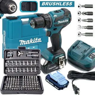 Makita Bezszczotkowa Mocna Wiertarko Wkrętarka 2x aku 18v Zestaw 100 Bitów