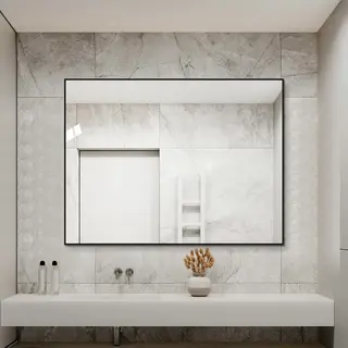 Lustro łazienkowe 60x80 cm z czarną ramą aluminiową, wysokiej rozdzielczości lustro ścienne bez miedzi, możliwość montażu poziomego i pionowego, do ..