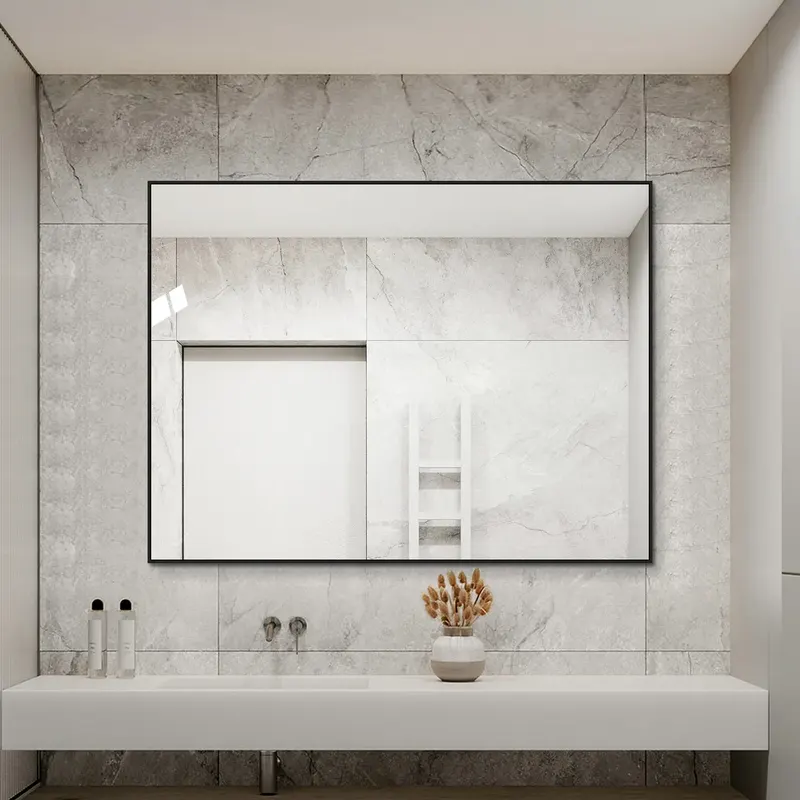 Lustro łazienkowe 60x80 cm z czarną ramą aluminiową, wysokiej rozdzielczości lustro ścienne bez miedzi, możliwość montażu poziomego i pionowego, do ..