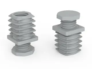 Stopka regulowana do profili kwadratowych A-30mm B-30mm d1-M22 L-25mm 1,5mm-2,0mm, kolor szary (RAL7035), R6