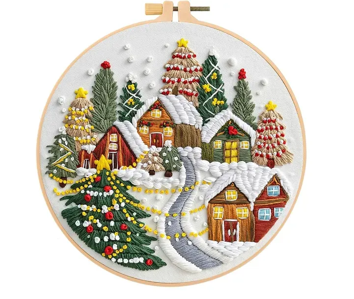 Obrazek do wyszywania Świąteczny zestaw kreatywny do haftowania Wioska DIY