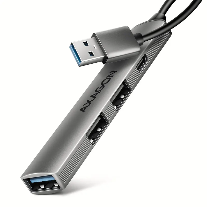 AXAGON HUE-STA Hub USB-A ALU STRIP 4-portowy, 1x USB-A 5Gbps, 2x USB-A 2.0, 1x USB-C 2.0, kabel 12 cm