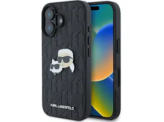 Etui KARL LAGERFELD Hardcase Monogram Karl&Choupette Head Pin do iPhone 16 6,1 cala Czarny