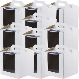 10x Karton pudełko na tort z rączką 26x26x25 cm z oknem BIAŁE opakowanie