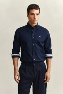 Gant Koszula Męska Z Długim Rękawem Slim Fit Granatowa