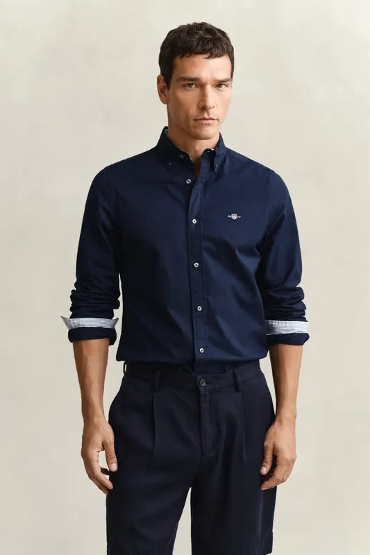 Gant Koszula Męska Z Długim Rękawem Slim Fit Granatowa