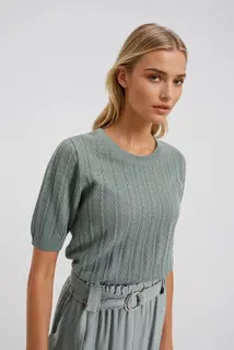 Sweter z krótkimi rękawami oliwkowy