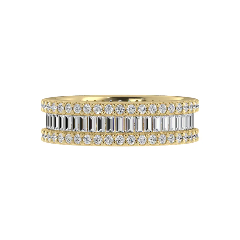 Obrączka Ślubna 3-Row Mixed 5.50 MM Diament Laboratoryjny 585 (14K) Żółte Złoto