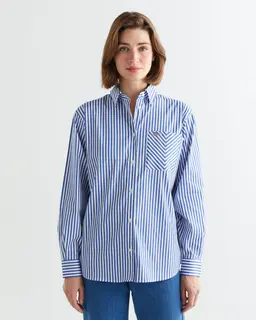 Gant Koszula Damska W Paski Z Długim Rękawem Regular Fit Niebieska